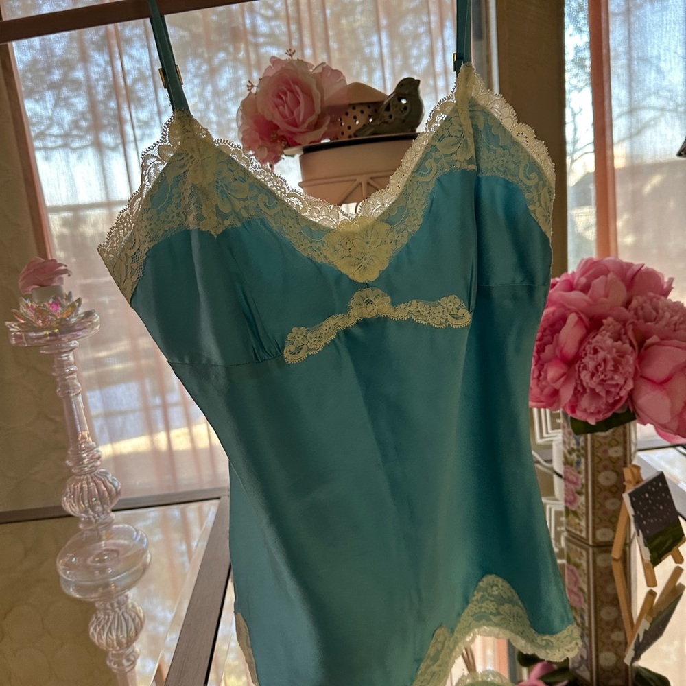 Express Blue and Cream Lace Trim Chemise